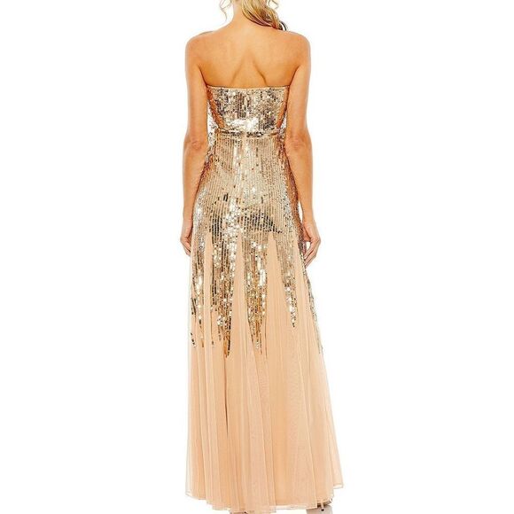 MAC DUGGAL 93959 Womens Gold Sleeveless Sequin Mesh Gown Dress Runs Small - Picture 4 of 12